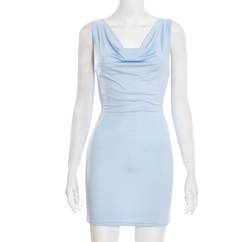 Women s Summer Solid Color Slim Fit Sleeveless Backless Dress Small