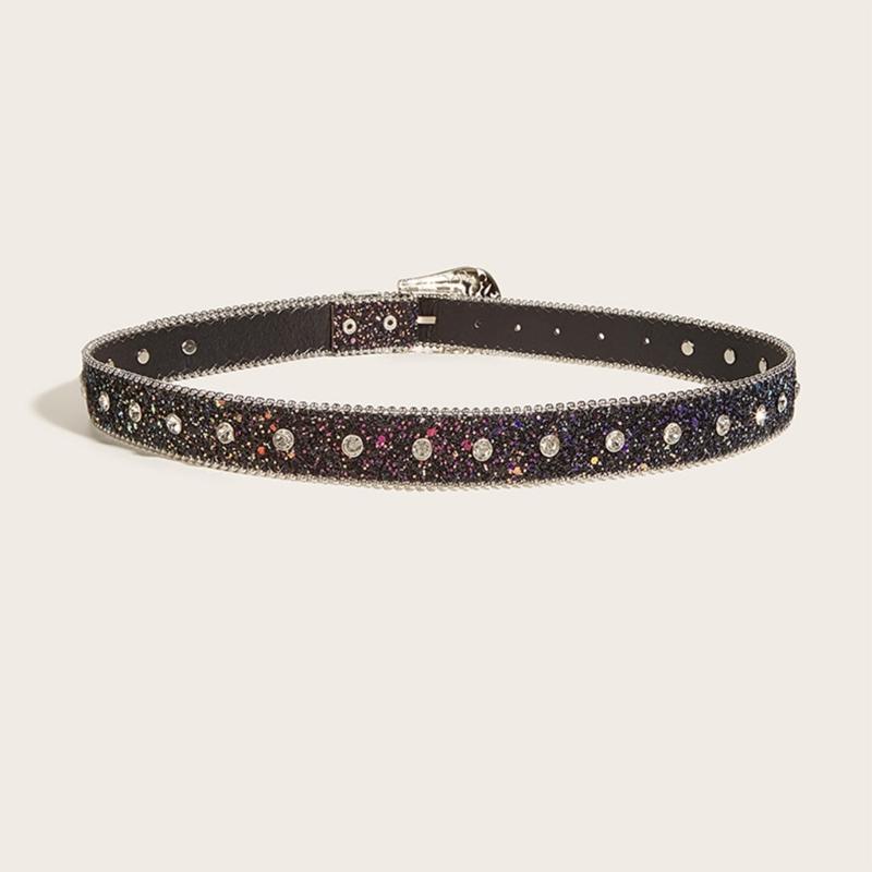 Punk PU Waist Belt Fashionable Heavy Duty Hip Hop Belt Waistband Glinting Belt with Encrusted Glitter