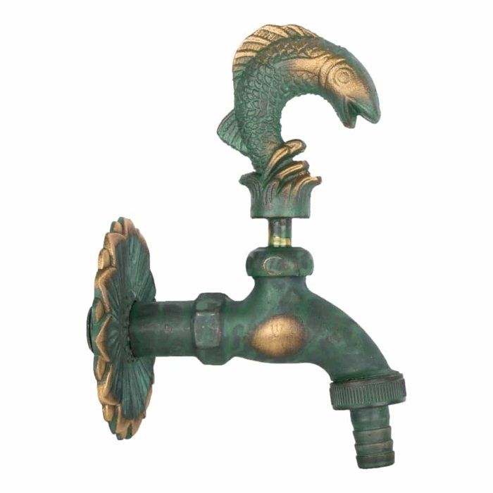 Robinet de Jardin Nostalgique Poisson en Laiton Patiné 1/2"