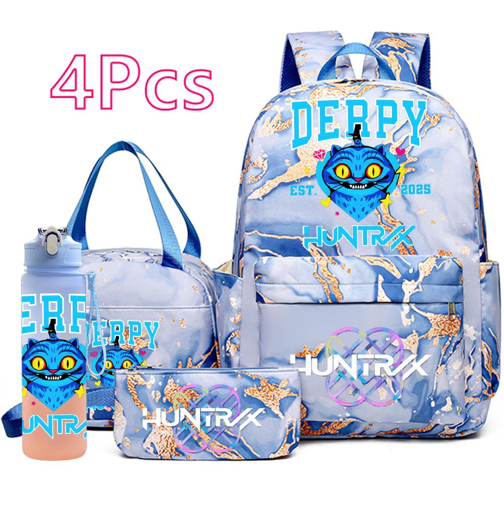 

4Pcs/set New K-Pop Printed Backpack Handbag Pencil Case with 750Ml Water Bottler for Teenager Boy Girl Schoolbag Student Large Capacity Bookbag