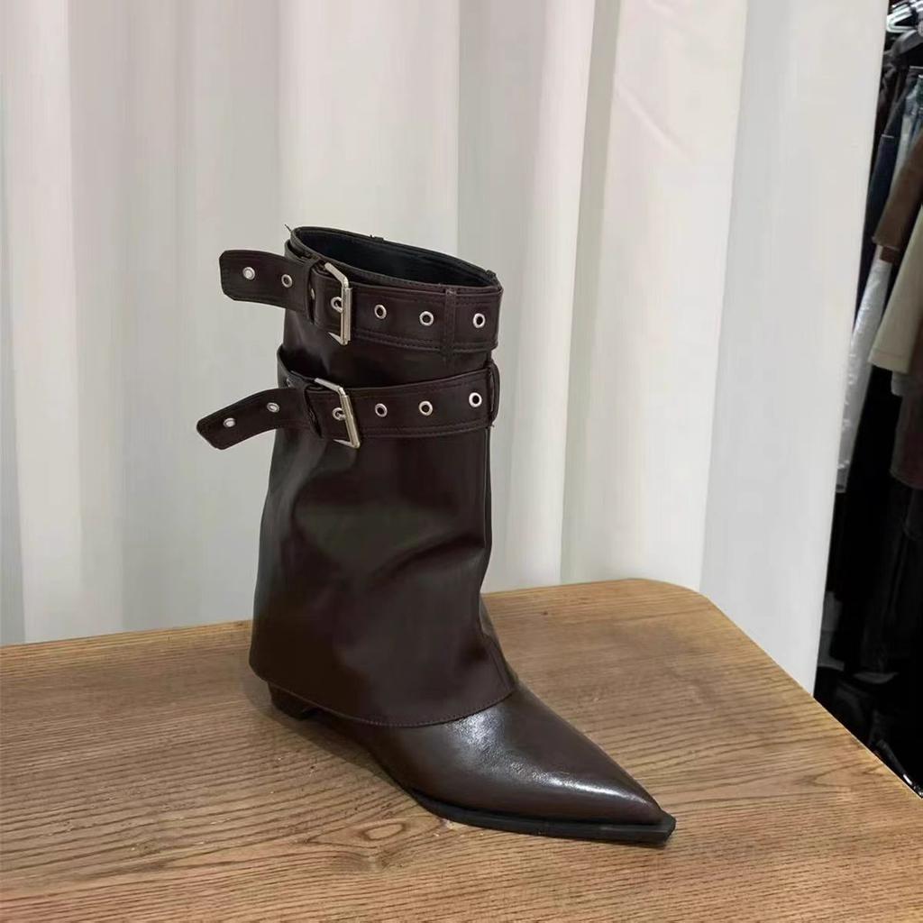 Pointed Toe Women's Winter Boots Designer Mid Heels Elegant Shoes  Pumps Fashion Boots New Trend Dress Gothic Ladies Boots