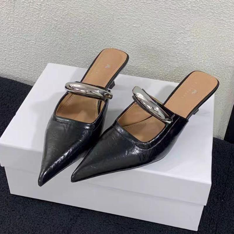 

Fashion Leopard Women Pointed Toe Slippers Fashion Elegant Heeled Shoes Casual Slingback Pumps Woman Cozy Sandals 2025 Summer Lady Shoes 35 чёрный