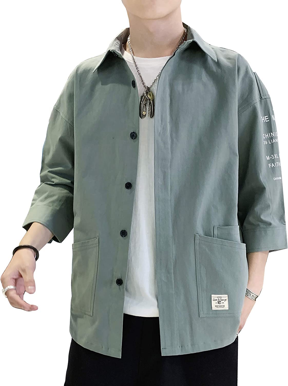 

Summer clothes for sleeve linen sweat quick sweat stain dress suitable for spring and XL [foveitaa] men, 3/4 shirt, shirt, absorbing, drying,