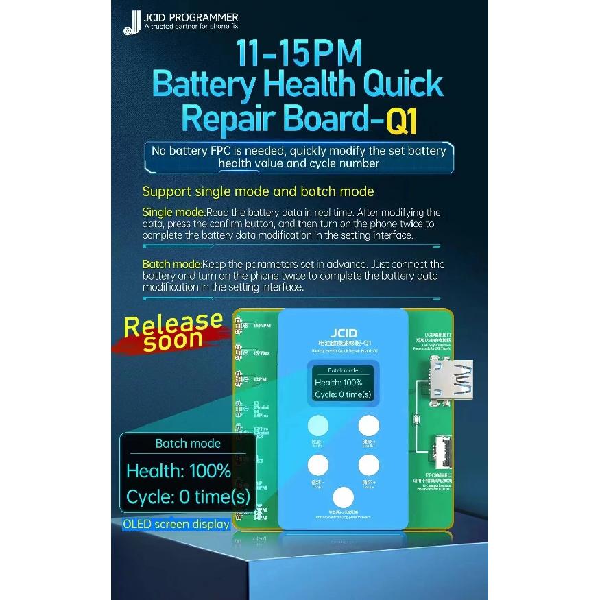 JCID Q1 Battery Calibrator Health Quick Repair Board For iPhone 11 12 13 14 15PM Battery Health Data Cycle Modify NO Battery FPC
