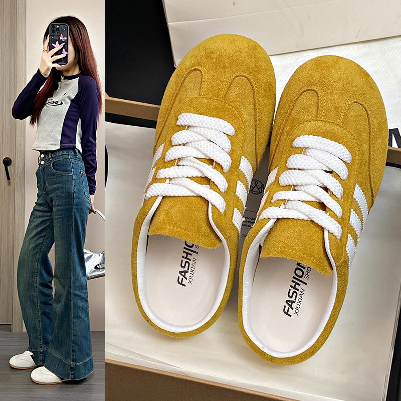 Baotou Half Slippers Women's Summer Wear 2025 New Yellow German Training Shoes Women's Heel-less One-pedal Lazy Forrest Gump Shoes