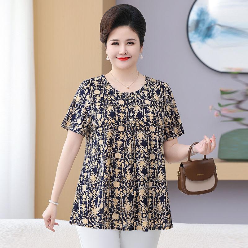 Summer Women's Print Blouse Loose Short Sleeve T-shirt Round Neck Plus Size Blouse 3XL-8XL