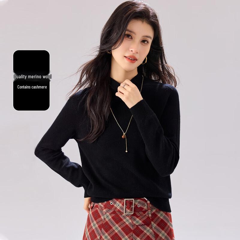 Women's Cashmere Blend Semi-High Neck Warm Wool Sweater