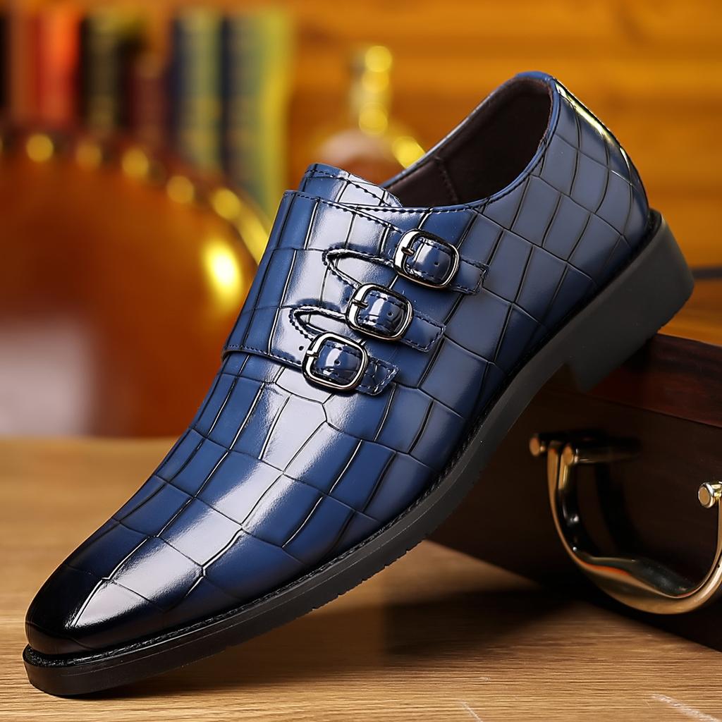Big Size New Men Leather Dress Shoes Fashion Print Pointed Toe Business Casual Brogue Shoes