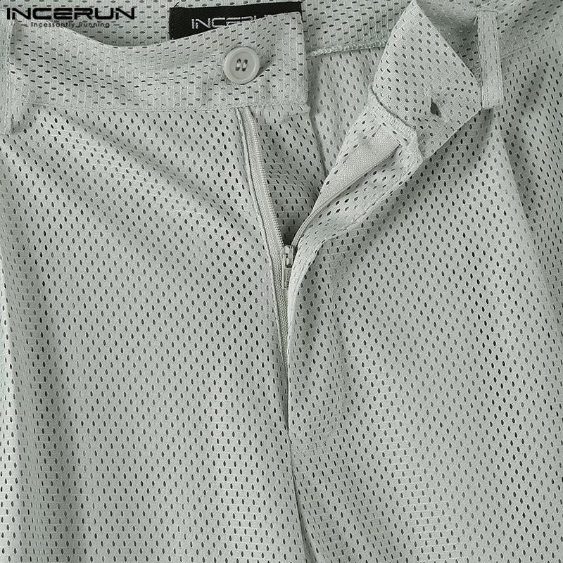 INCERUN Men Zip-up Waist Hollow See Through Casual Long Pants Trousers