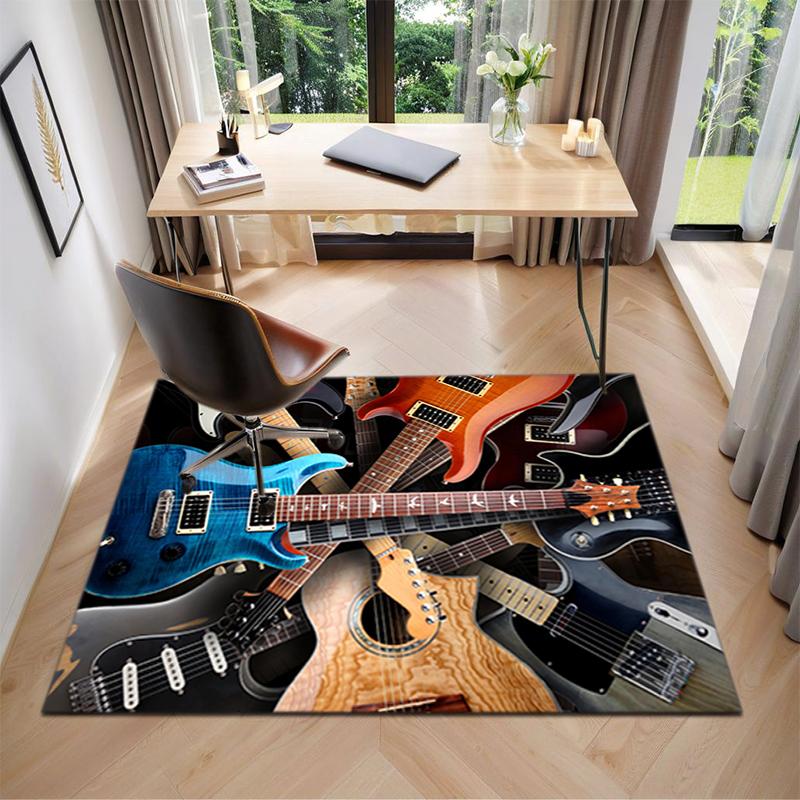 1Pc Electric Guitar Theme Printed Circular Carpet, Home Door Mat, Outdoor Travel Protection Carpet A2
