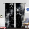 Set Of 2 Flat Printing Black Motorcycle Rider Curtain Gray Skull Mist Extreme Sport Bedroom Living Room Curtains Made Polyester Great Window Treatment