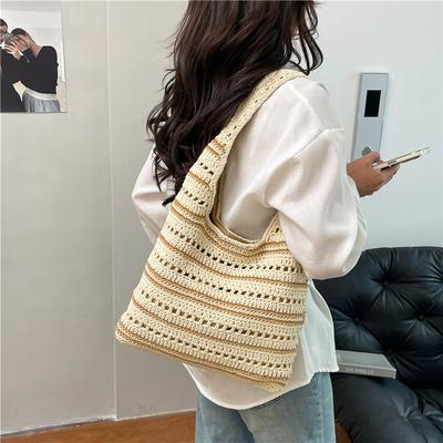 Casual Shoulder Bag Women's 2025 Spring and Summer New Straw Woven Bucket Bag Hollowed Out Large-capacity Underarm Bag Woven Bag