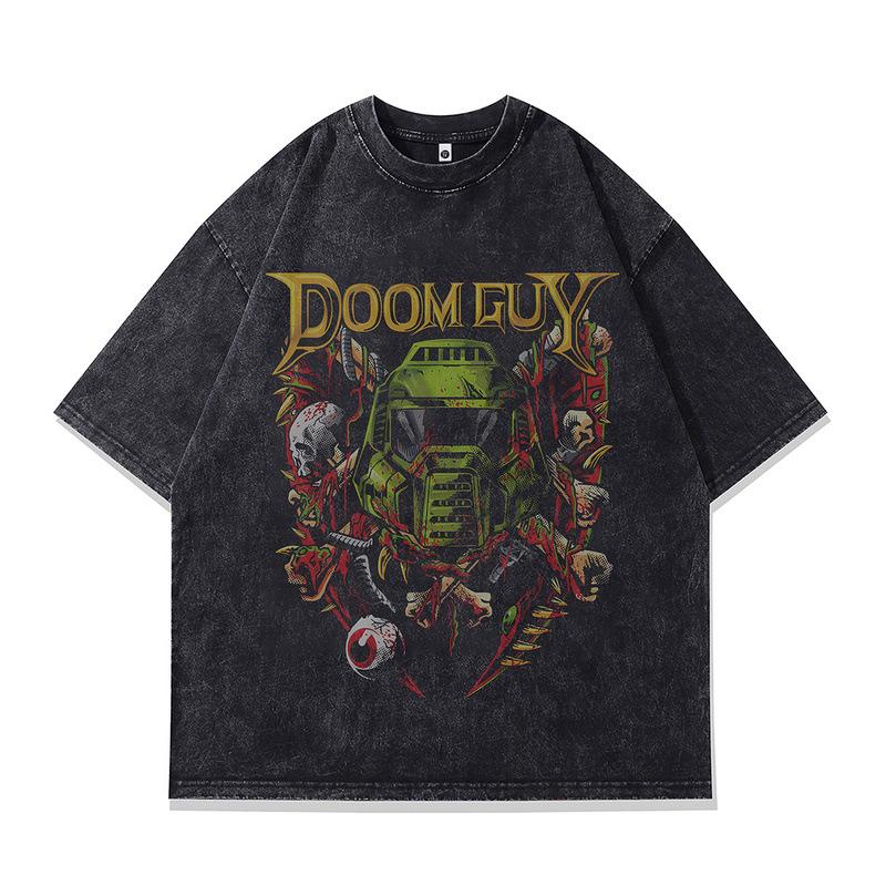 Men'S Retro Washed Short Sleeve T-Shirt American Street Trend Brand Digital Direct Injection Printing Loose Cotton Half Sleeve