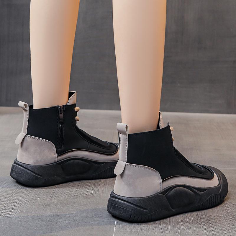 TUINANLE Kvinner Høye Topper Sko Spring Glidelås Uformell Anti Slip Flat Sneakers Jente ankelstøvletter