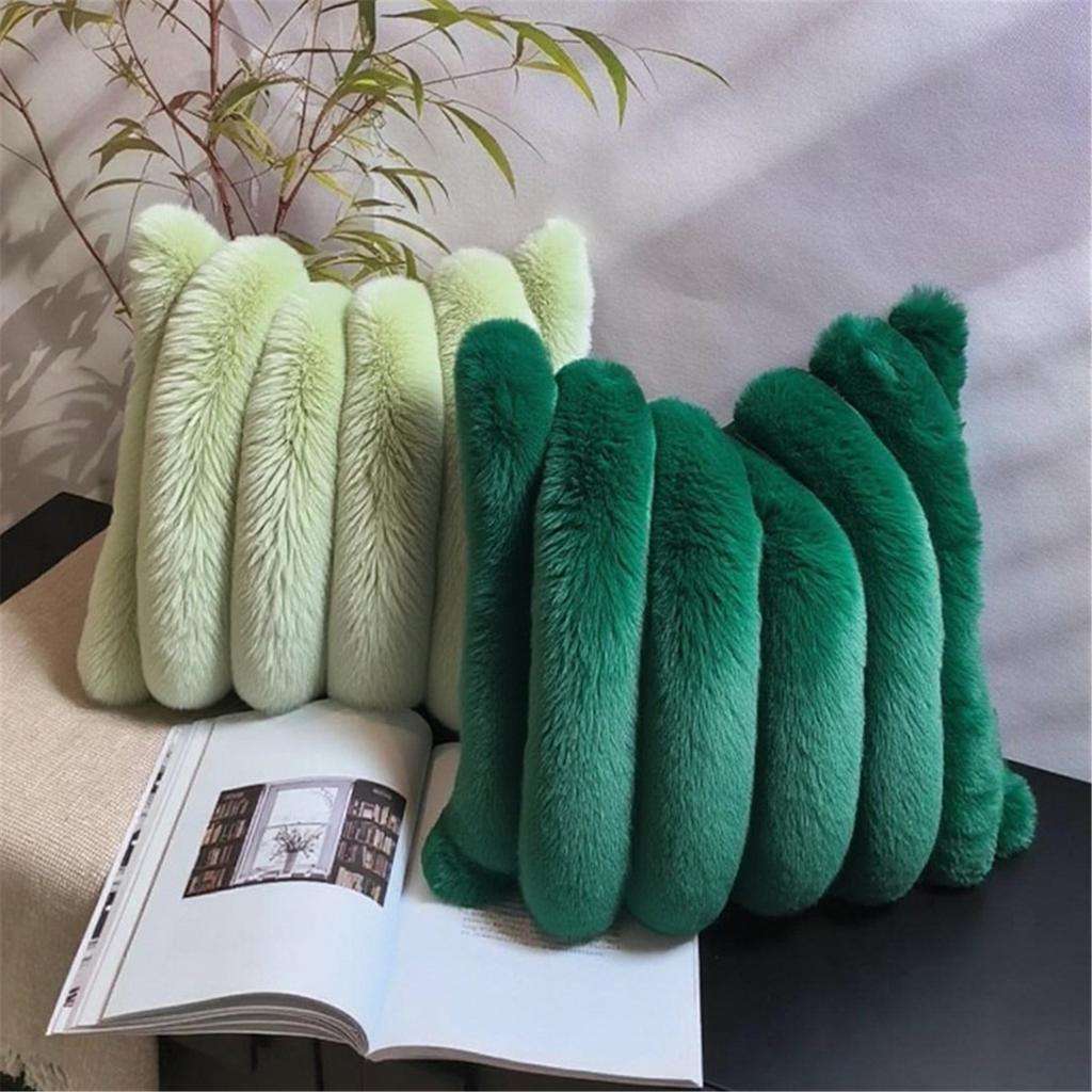 Ultra Soft Rabbit Faux Fur Pillow Cover With 3D Wide Stripe Design For Living Room Bedroom Decor