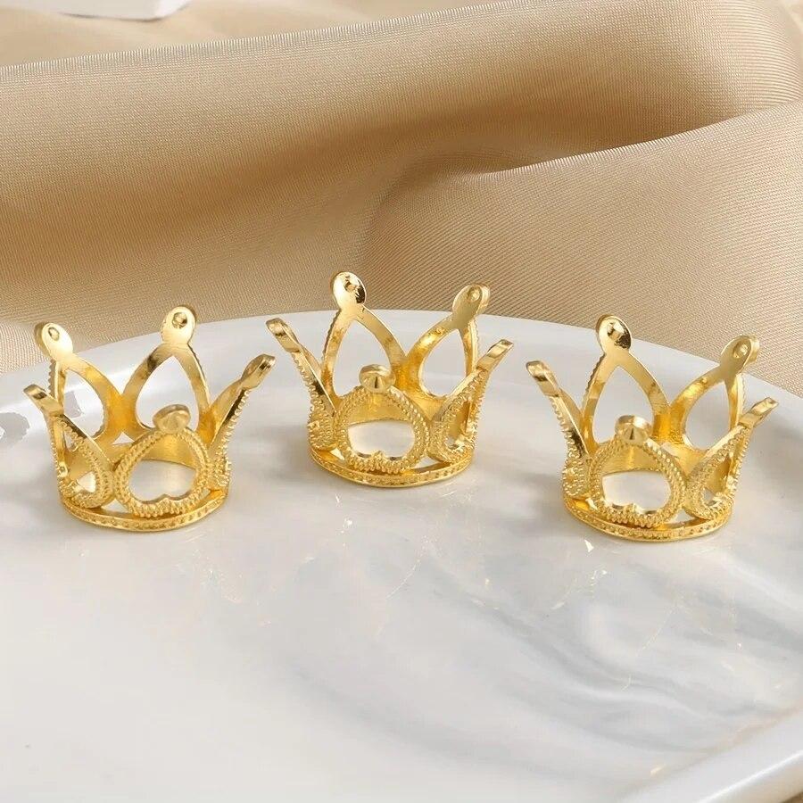 10pcs/Bag Hollow Mini Crown Gold/Silver Color Hole Beads For Rings Jewelry Making DIY Handmade Craft Accessories
