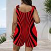 Women Plus Size Black White Printed Sleeveless Scoop Neck Tie Strap Loose Romper With Pockets
