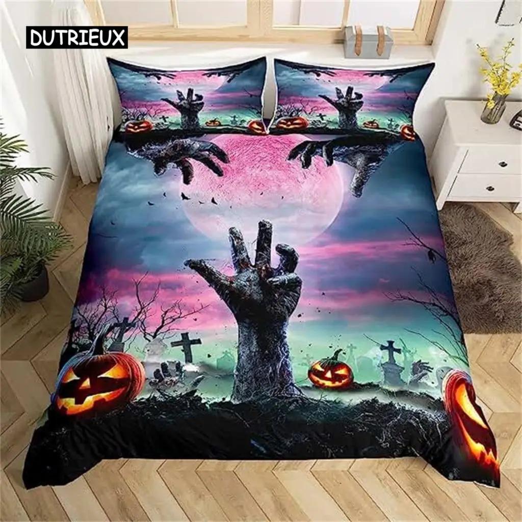 Soft Duvet Cover Tre Halowen Hor Theme Warm Comforter Cover Gothic Spoky Soft Duvet Cover Tens Men Grey Tre Teror Home Decoration