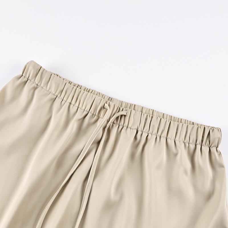 Summer New Lace Trim Tie-Back Satin Skirt Drawstring Mini Skirts For Woman Casual Women Clothing