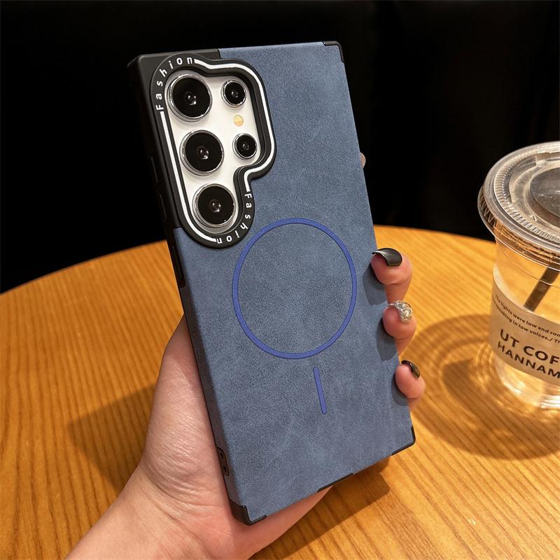 Retro Leather For Magsafe Magnetic Wireless Charge Case For Samsung S25 S24 Ultra Plus S22 S23 Ultra Shockproof Protection Cover