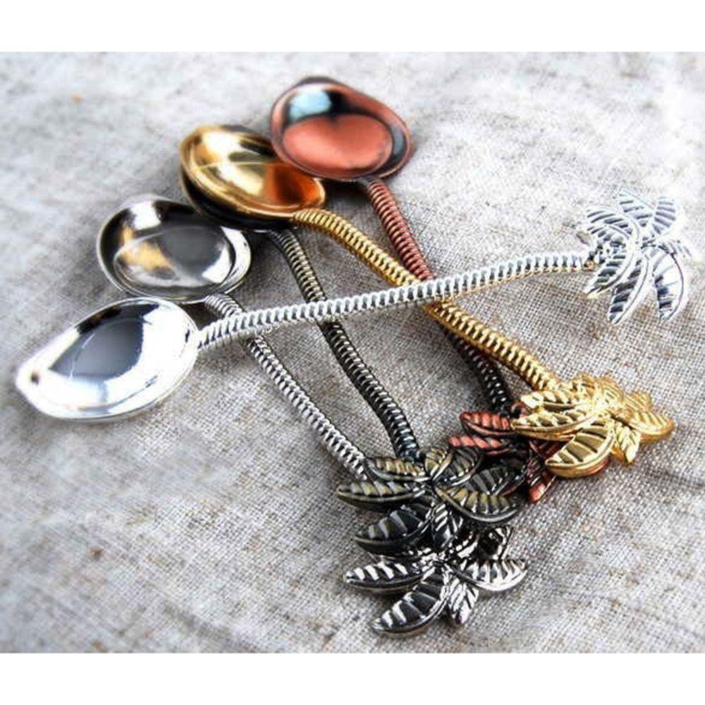 

Milk Tea Scoop Zine Alloy Stainless Steel Vintage royal Retro Coconut Tree Coffee Spoon