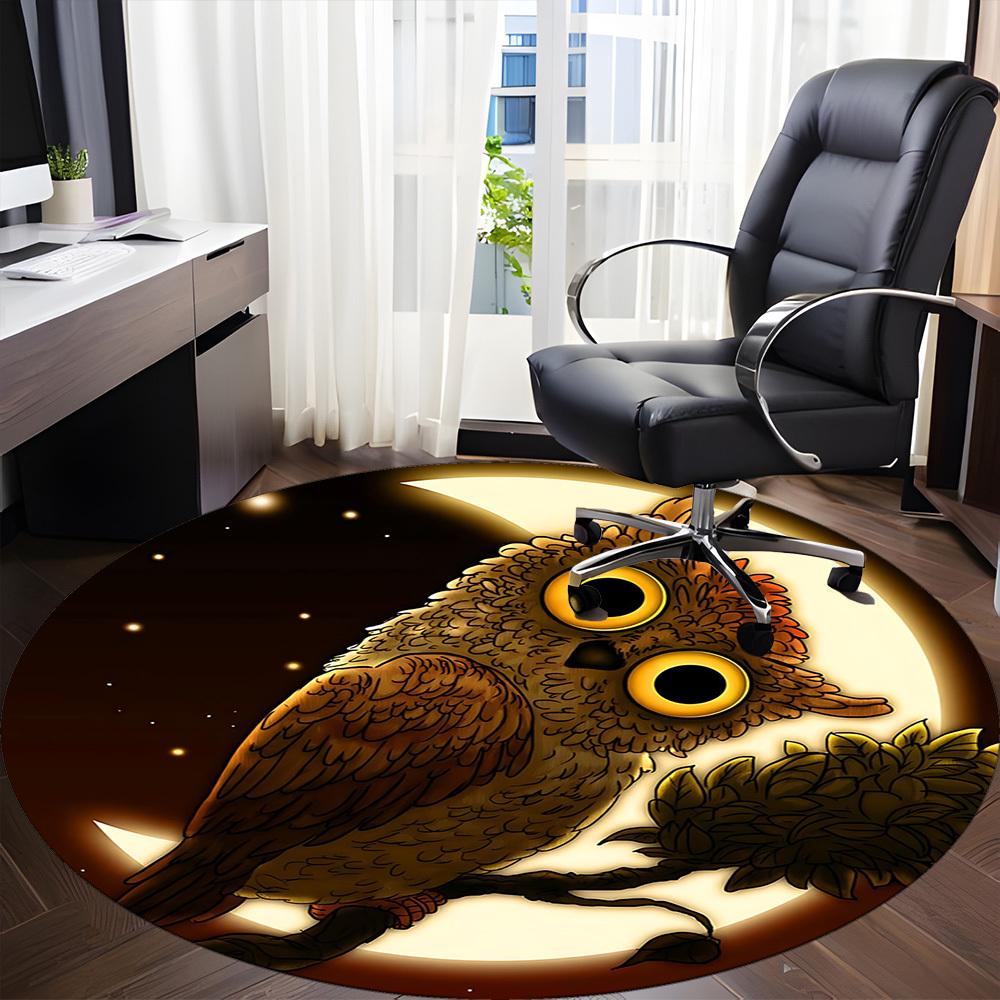 1PC Moonlit Owl Office Round Area Rug, Mat Suitable For Office, Under Office Chairs Bedroom Living Room Home Decor, Room Deco