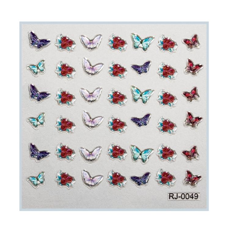 Embossed Cartoon Nail Art Stickers Decals Self-Adhesive Floral Nail Supplies
