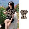 Leopard Print Short-sleeved T-shirt Women's Summer New Slim-fitting and Thin Ins Trendy Spice Girl Style Inner Bottoming Shirt Top