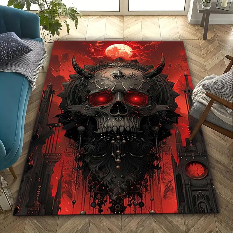 1PC Skull Dark Gothic Pattern Printed Carpet Rug for Living Room Bedroom Home Sofa Decoration,Non-slip Floor Mat Floor Mat