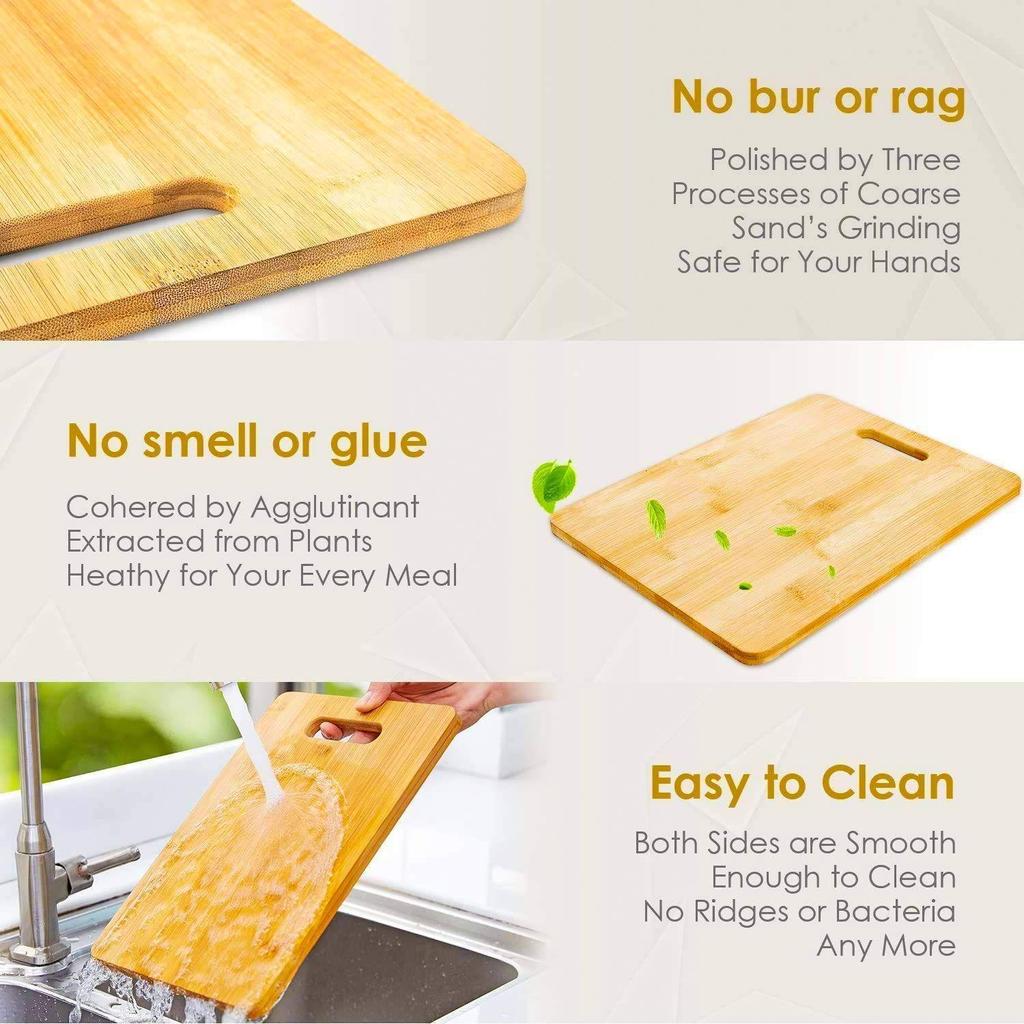 Natural Bamboo Wood Chopping Cutting Board for Kitchen Vegetables, Fruits & Cheese, BPA Free, Eco-Friendly, Anti-Microbial (34 X 24cm)
