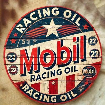 Vintage Mobil Oil Racing Metal Tin Sign Retro Wall Decor 12 Inch