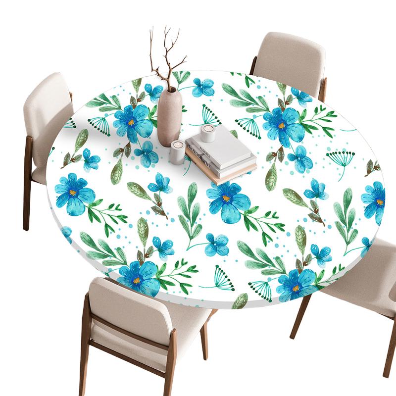 Round Table Cover for Kitchen Dining Table Waterproof Stretchable Tablecloth Stain-Resistant Round Table Mat Wedding Party Home