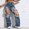 Shascullfites Melody Ripped Women's Blue Jeans Hip-hop Style Fashion Vintage Streetwear Y2K Wide Leg Jeans Baggy Denim Pants
