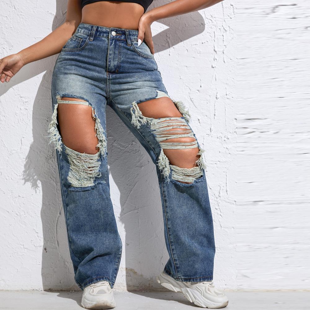 Shascullfites Melody Ripped Women's Blue Jeans Hip-hop Style Fashion Vintage Streetwear Y2K Wide Leg Jeans Baggy Denim Pants