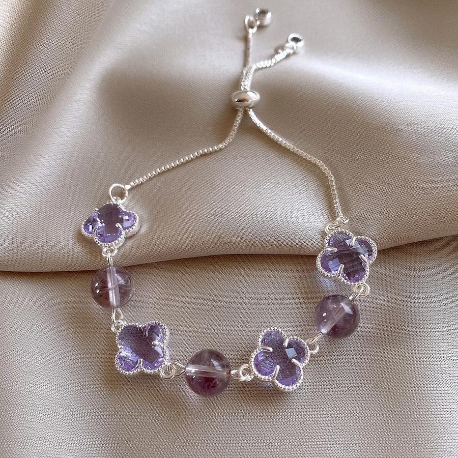 Glass Flower Beaded Pull-out Crystal Bracelet Small Fresh and Sweet Versatile Bracelet Simple Jewelry Women