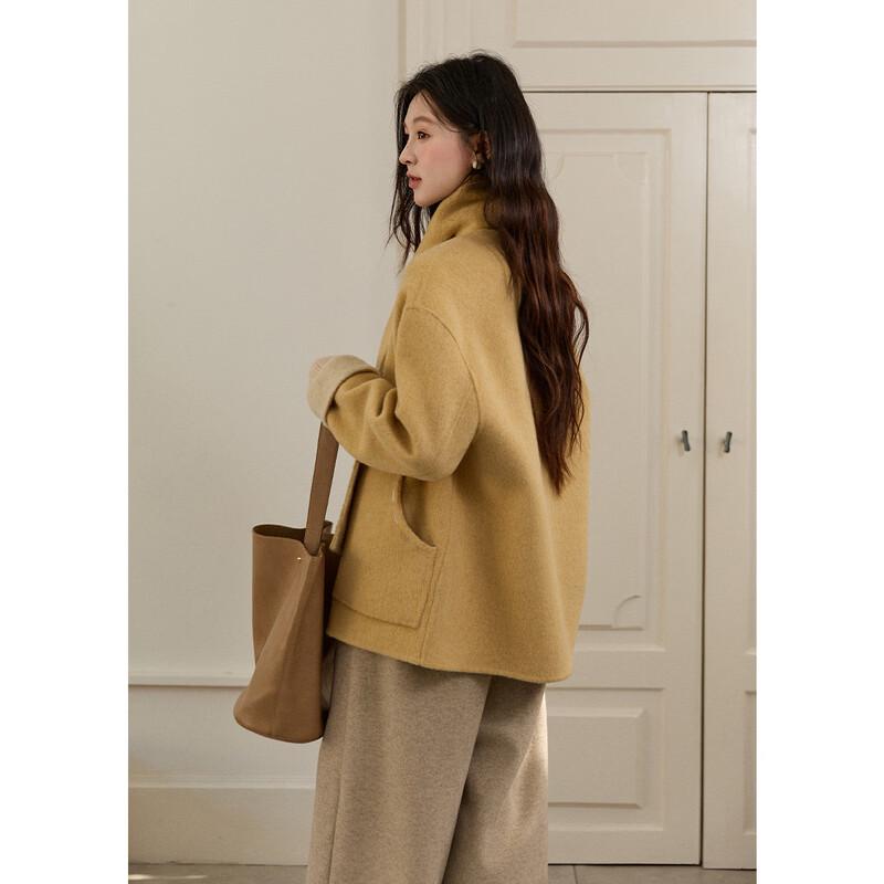 Women's Wool Double-Sided Coat with Integrated Scarf