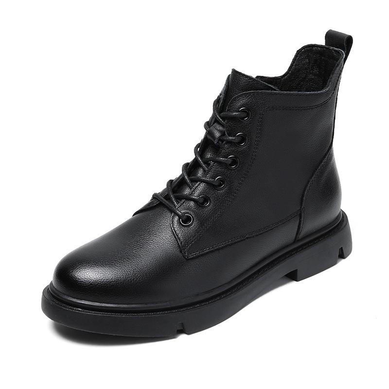 2025 autumn new short Martin boots women's V-mouth lace-up flat-bottomed short boots leather British single boots women's boots