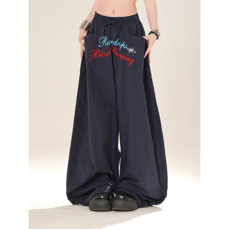 

Loose Pants Letter Print Scimitar Pants Cleanfit Loose Lazy Wind Paratrooper Casual Pants S темно-синий