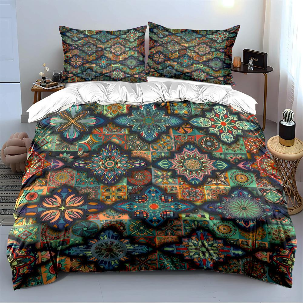 Colorful Mandala Pattern Bedding Set Bedding Set (1 Duvet Cover, 2 Pillowcases, Duvet Not Included)