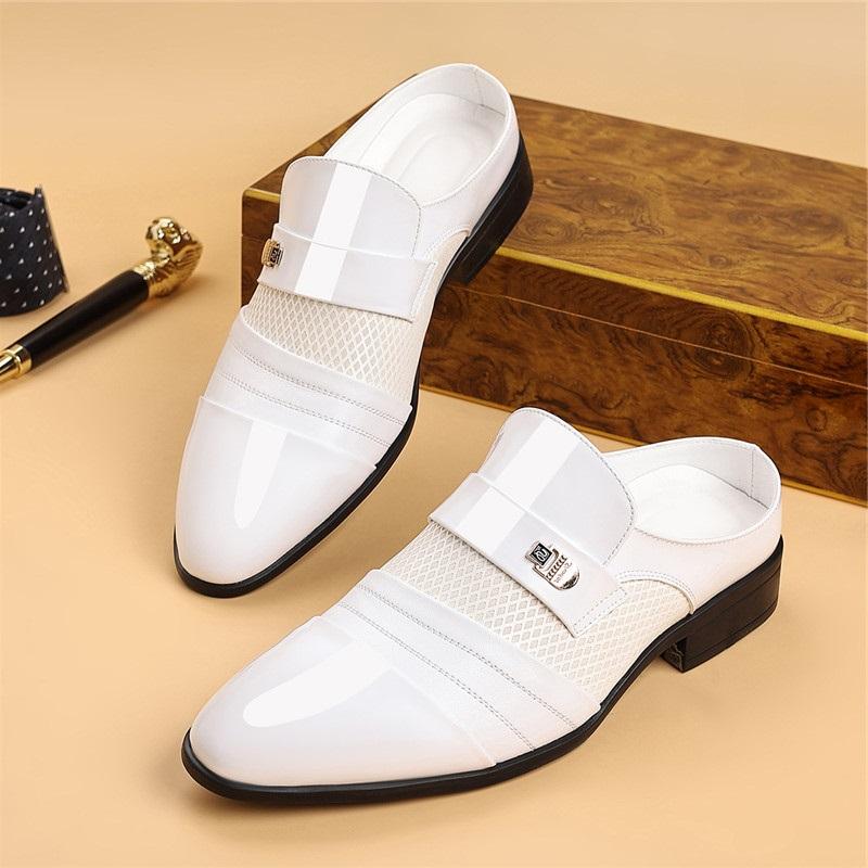 Fashion New Men White Brown Breathable Half Slippers Driving Shoes Casual Pu Leather Mules Moccasins Loafers Zapatos Hombre