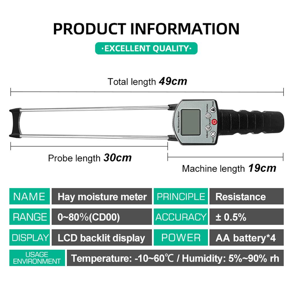 TK100H Forage Hay Fast Moisture Meter Portable Pin-type Alfalfa Moisture Meter Sheep Grass Block Moisture Tester