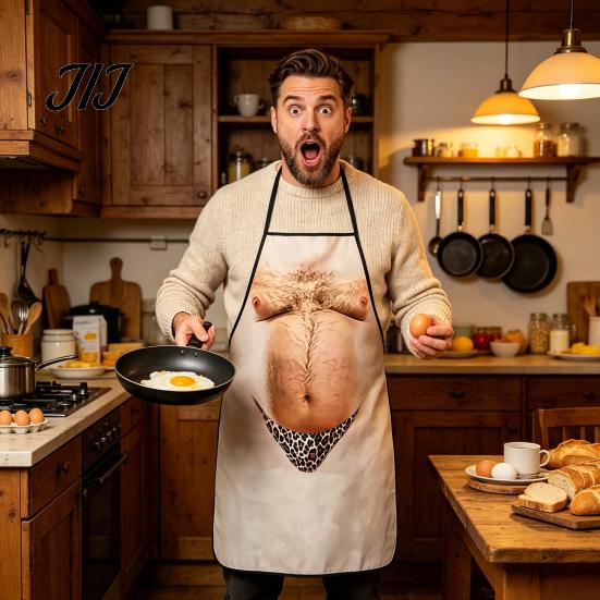 Unique Birthday Gifts for Men And Women Funny Hairy Belly Apron, Waterproof Canvas Cooking Adjustable Straps Prank White Elephant Party Bib