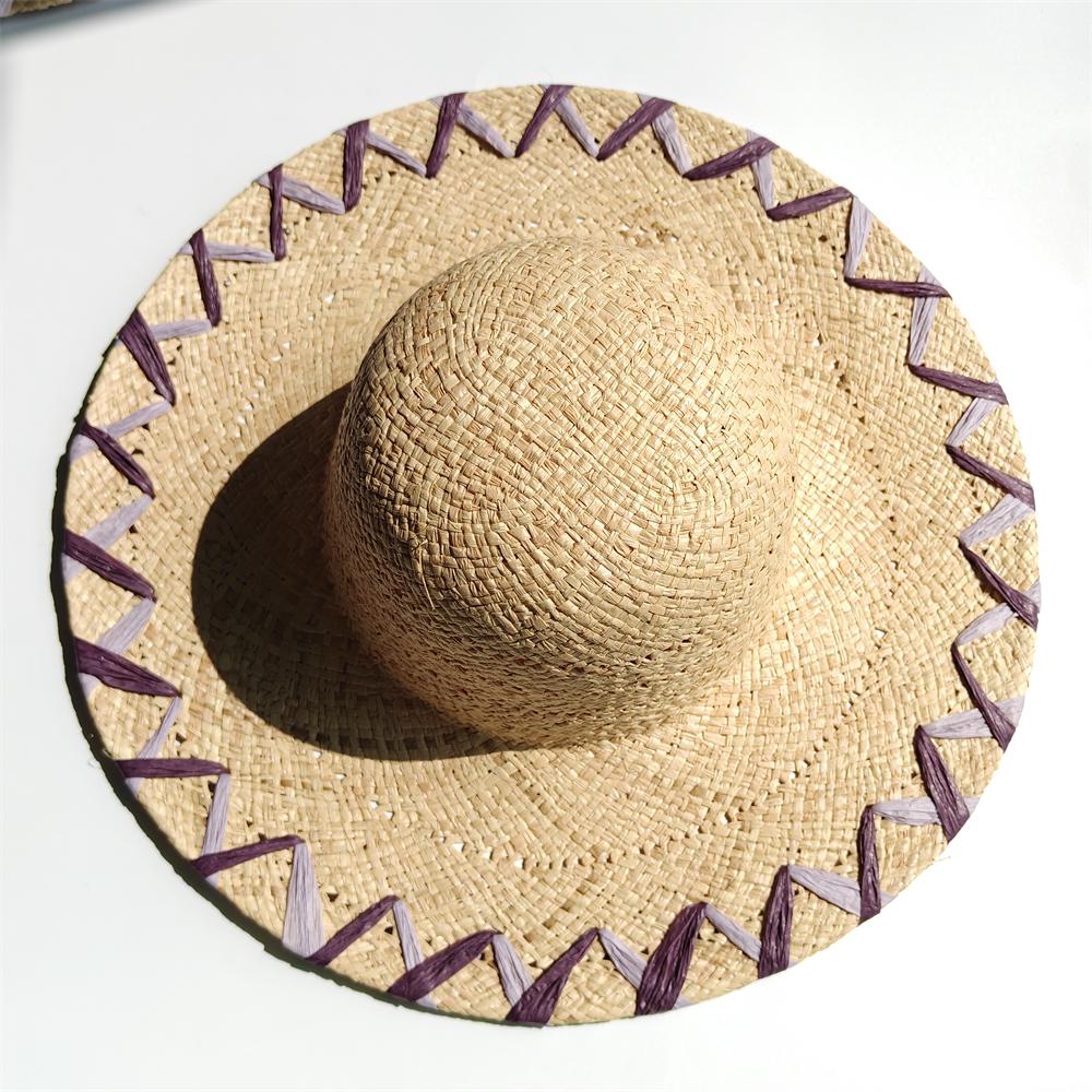 Handmade Natural Raffia Big Brim Straw Hat Breathable Sunscreen Panama Style for Beach Holiday Women's Dame Top Sun Hat