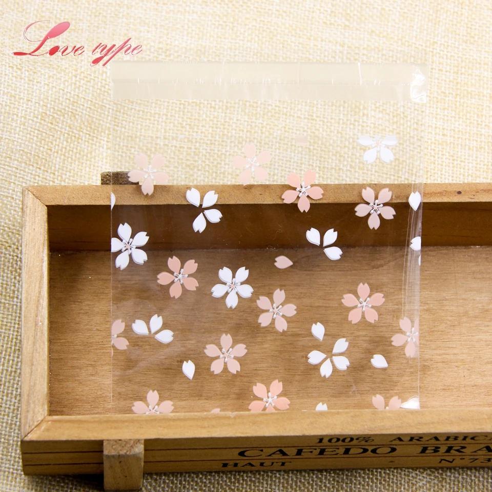 New 100PCS Cherry Blossoms Candy &Cookie Plastic Bags Self-Adhesive For DIY Biscuits Snack Baking Package Decor Kids Gift Su