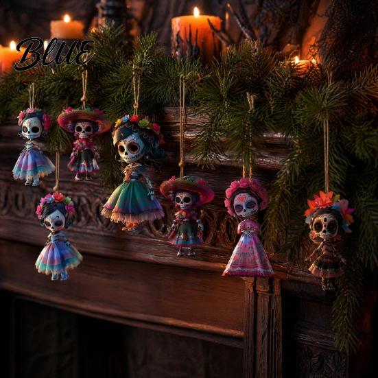 Lightweight Wood Halloween Decoration 2D of Dead The Ornament Day Hanging Skeleton Flat Wooden Embroidered Skirt Figure with Dress