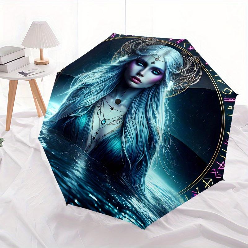Enchanted Water Goddess Circular Wall Art DecorUmbrella, Portable 3-Fold Compact Umbrella for Men & Women Gift