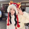 Cute New Year Dragon Head 3in1 Scarf Hat Mitten Suit Winter Earflap Hat Thicken Warmer Supplies for Women Teen Winter