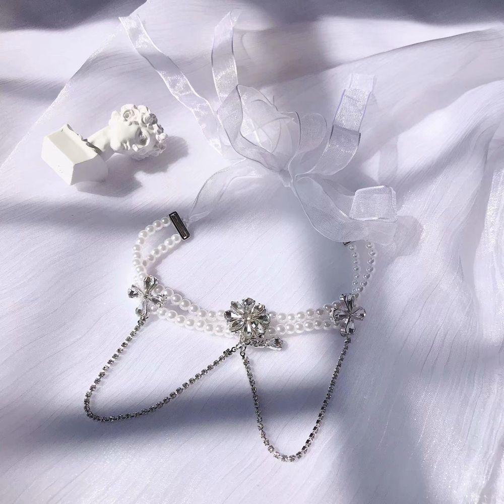 Fairy Rhinestone Mesh Female Multi-layer Necklace Baroque Choker Clavicle Chain Pearl Necklace