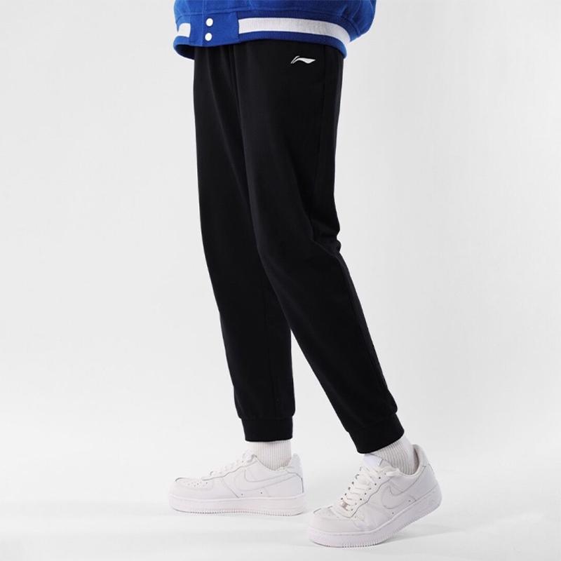 Li Ning Logo Embroidered Fleece Thick Warm Sweatshirt Set Unisex sweatshirt Black YWDT333-2+AKLT809-1