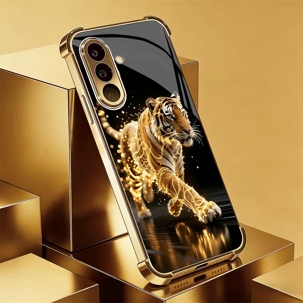 Fierce Tiger Electroplated Glass Phone Case Suitable for Samsung GalaxyS26 S25 S24 S23 S22 S20FE/Ultra/Plus Anti Fall Back Cover